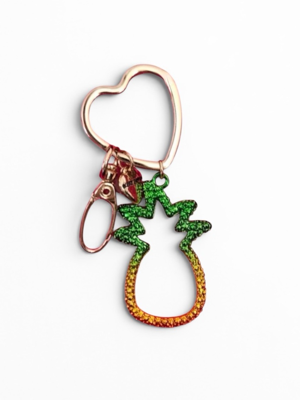 Betsey Johnson Gold Heart Keychain with Pineapple Charm